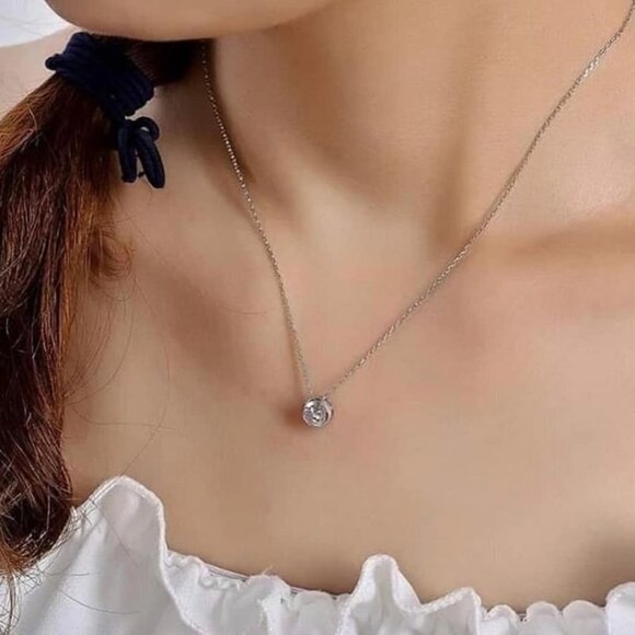 💎Dainty Refine Crystal Clear Round Zircon Pendant Necklaces, UNVN12406 - Picture 3 of 3